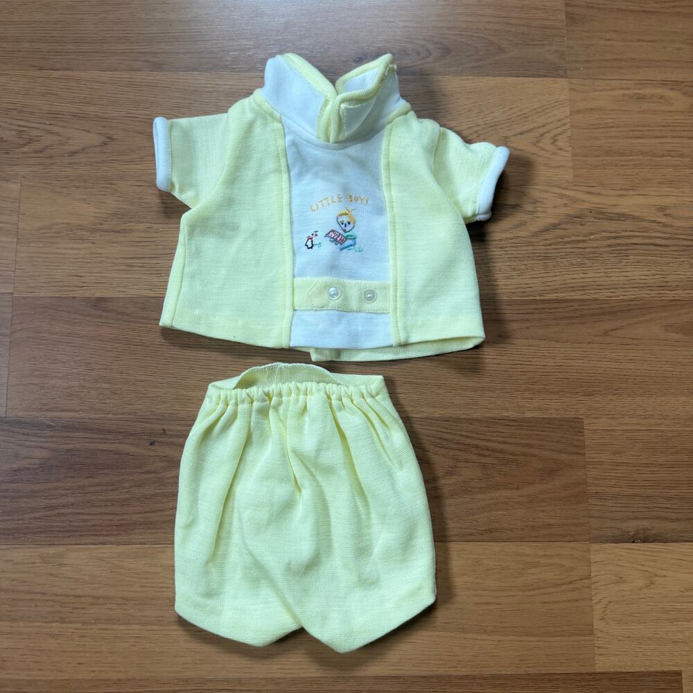 Baby Toddlers Vintage 70's Little Boy Yellow White 2-Piece Set Sz 3-6 Months VTG